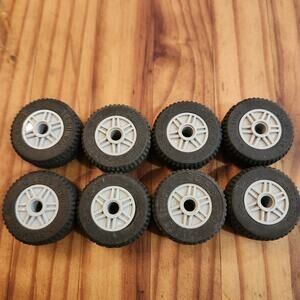 (8) Lego 30.4 x 14 Wheels Black Rubber Gray Rims 20896 City Vehicle Parts